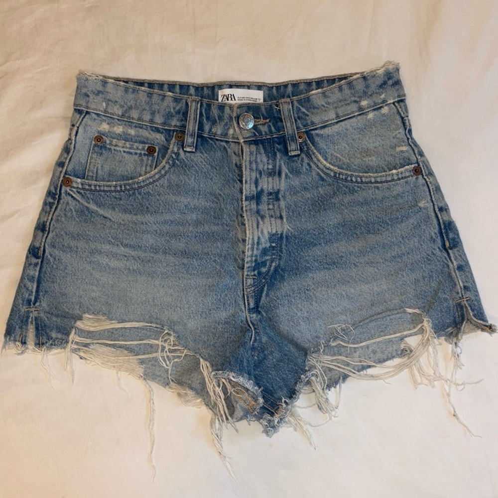 Zara Blue Distressed Jean Shorts